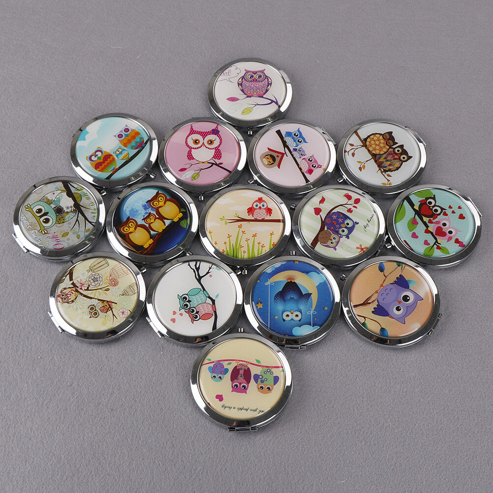 Women makeup compact pocket owl mirrors portable double-side folding mirro.l8