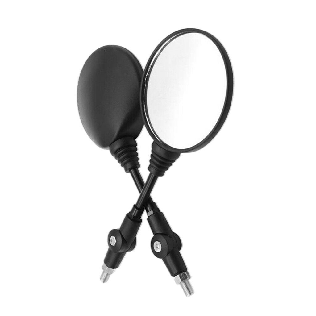 2Pcs Black Collapsible Round Motorcycle Side Rearview Mirror Rear Mirrors