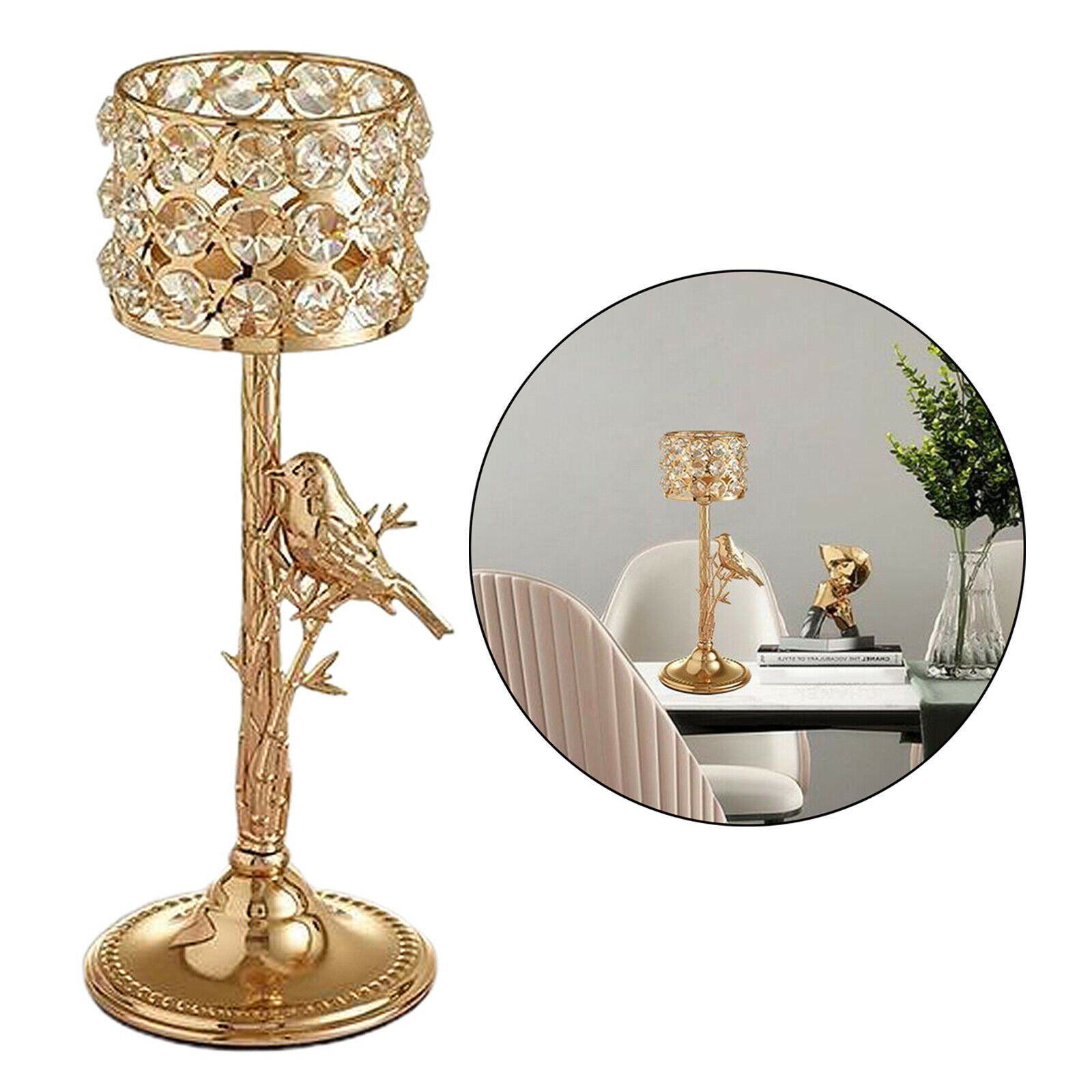 Metal Crystal Candlestick Pillar Candle Holders Stand Wedding Decoration M