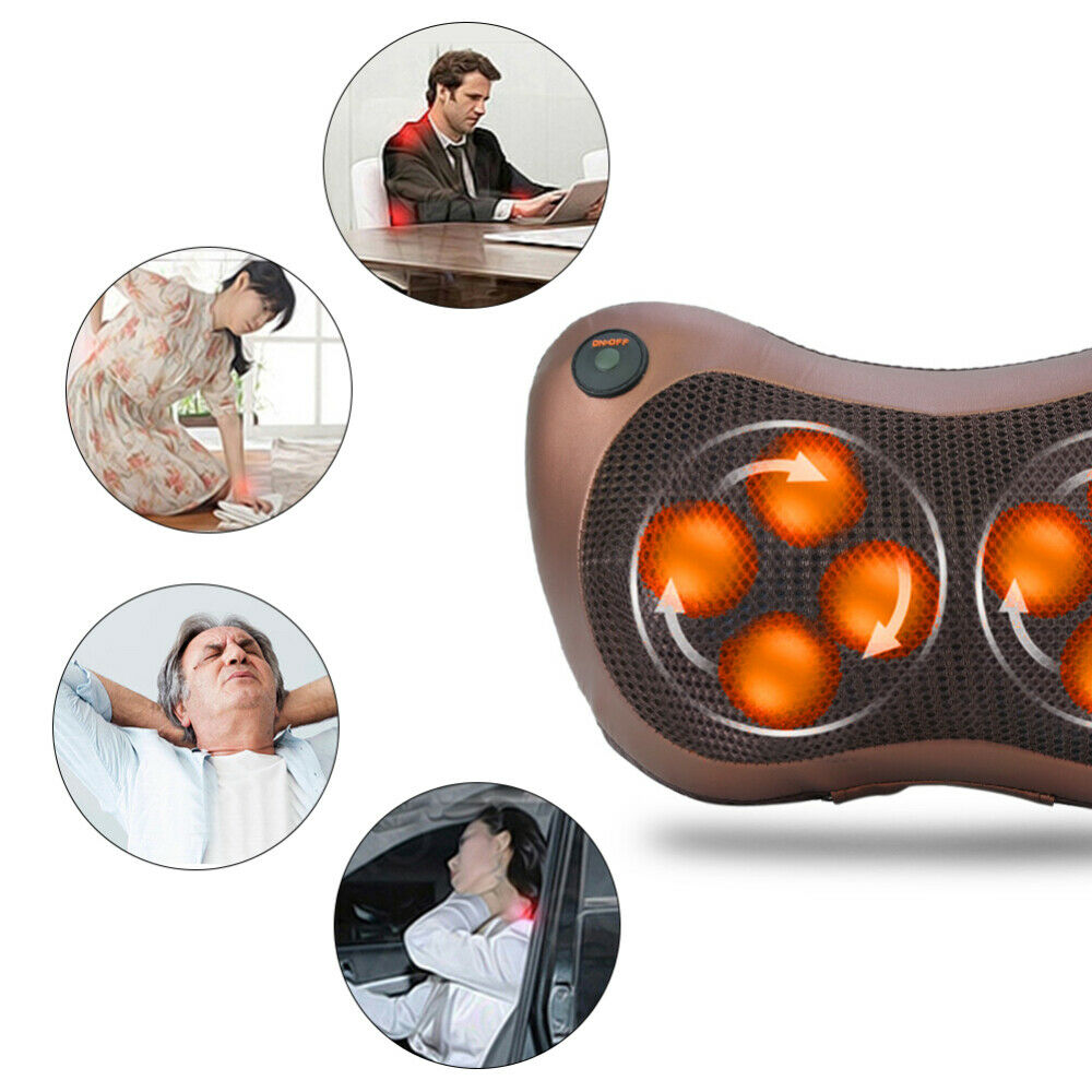 Electric Lumbar Neck Back Massage Pillow Massager Kneading Cushion Heat Home Car