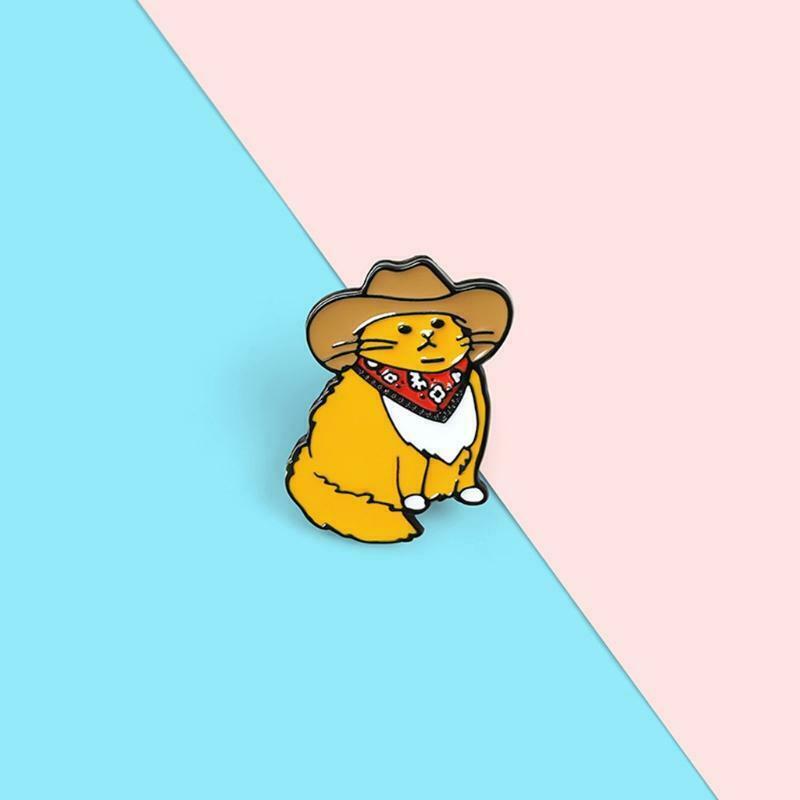 Cute Anime Western Cowboy Cat Style Brooch Accessories Pin Denim Badge