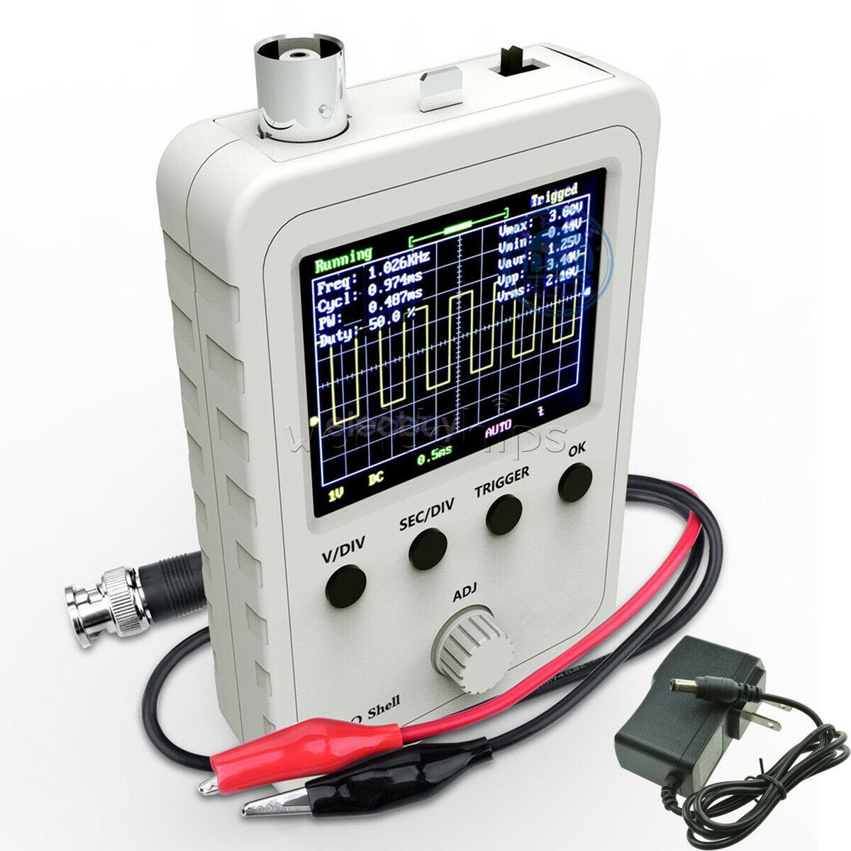 DSO150 Digital Oscilloscope 2.4inch LCD Display + Probe Clip + Power Supply Plug
