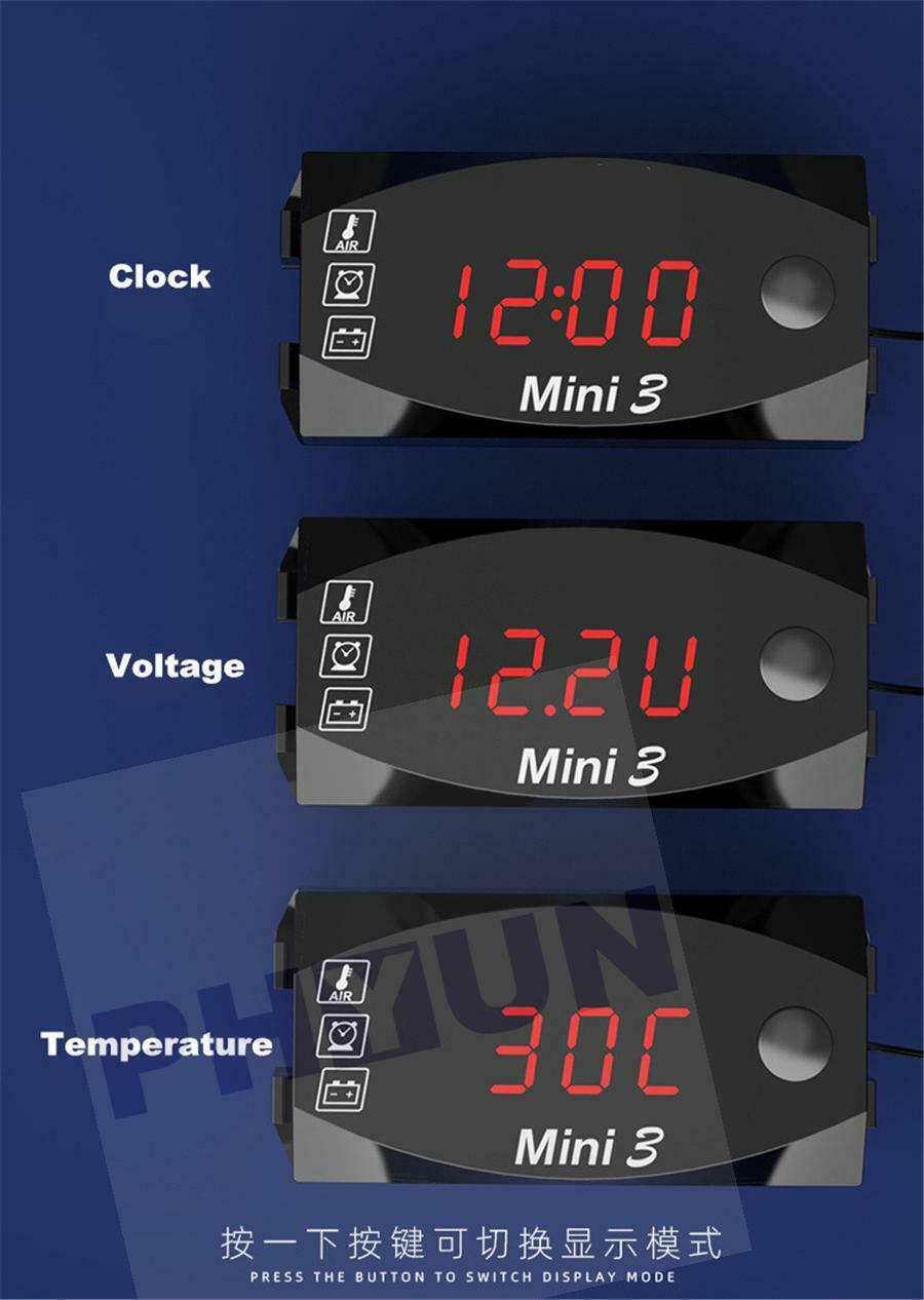 Mini 3-in-1 LED Display Air Temperature & Time Clock & Voltmeter Voltage Meter