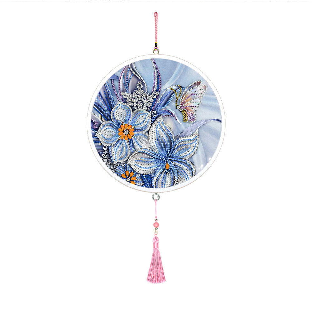 Flower Butterfly Mural Pink Tassel Decor Special Shape DIY Diamond Painting @
