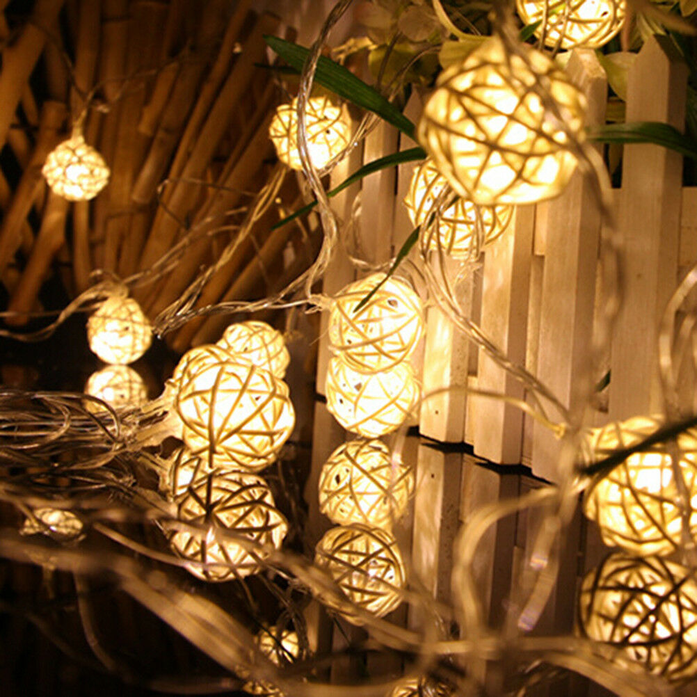 2.5M 20 Rattan Ball Led String Fairy Lights Christmas Tree Ornament Xmas.DD