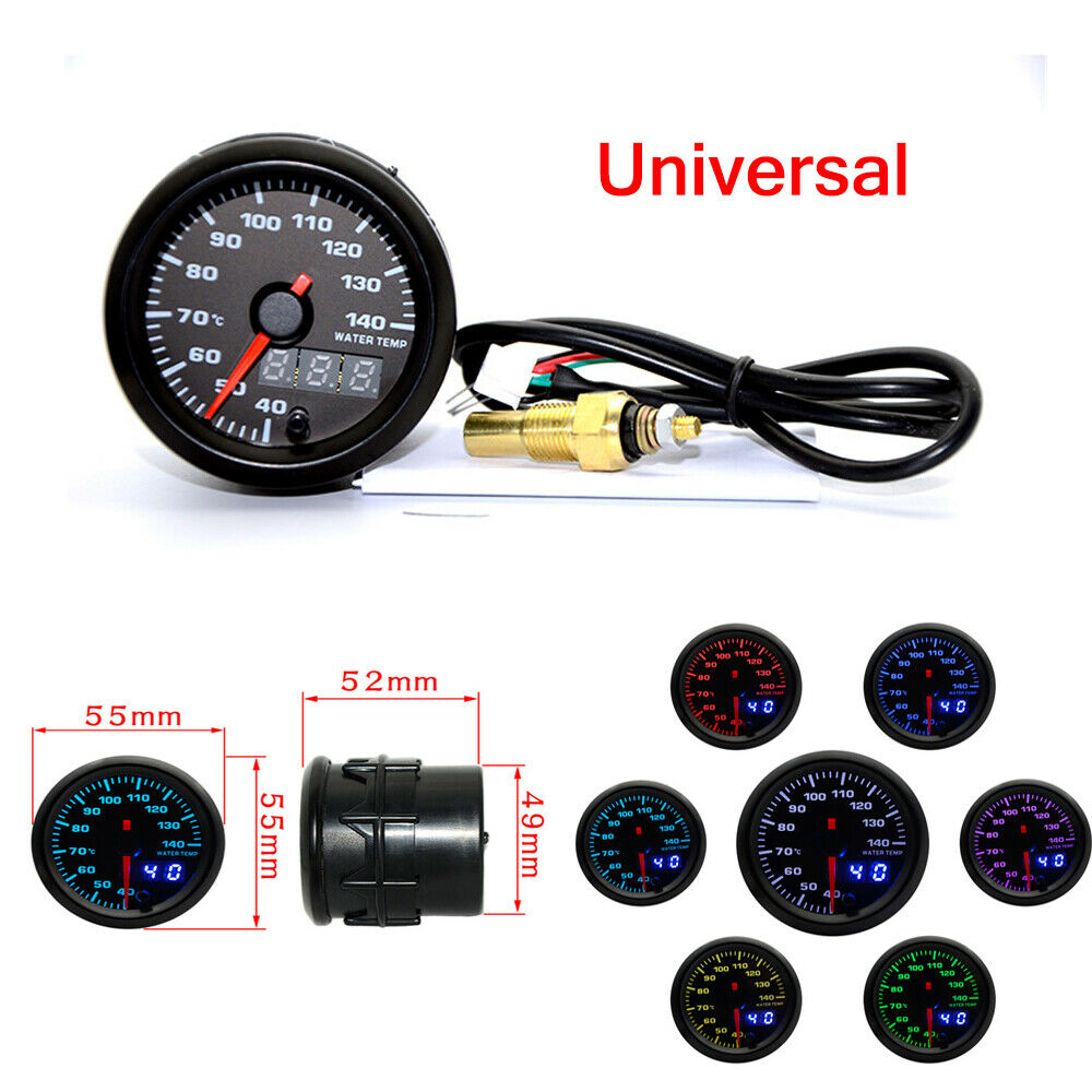 Universal 2''52MM Car Water Temperature Gauge 7 Color LED Digital Display+Sensor