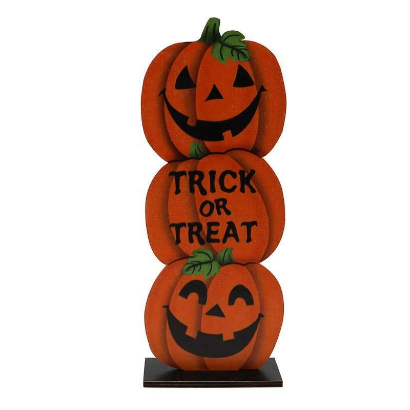 Halloween 3 Pumpkins "Trick or Treat" Wooden Desktop Ornaments Creative Decor