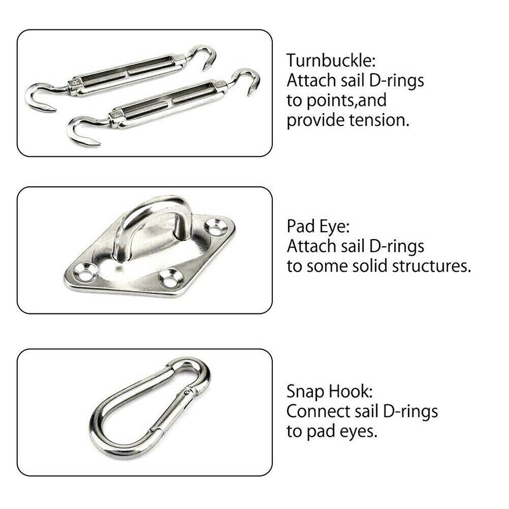 6mm Stainless Steel Shade Canopy Sun Sail Fixing Fittings Hardware Accessory Kit