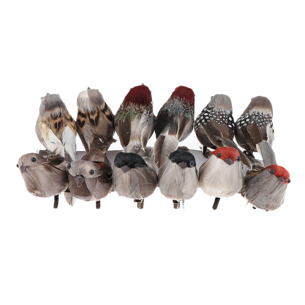 12 Artificial Birds Feathered Realistic Sparrow Outdoor Garden Decor Ornaments
