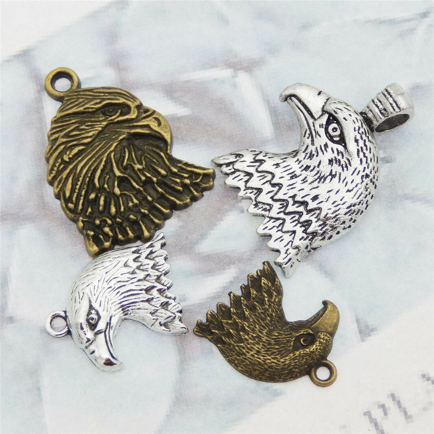 8 pcs Antiqued Style Mixed Eagle Head Charm Multi-size Necklace Pendant #53476