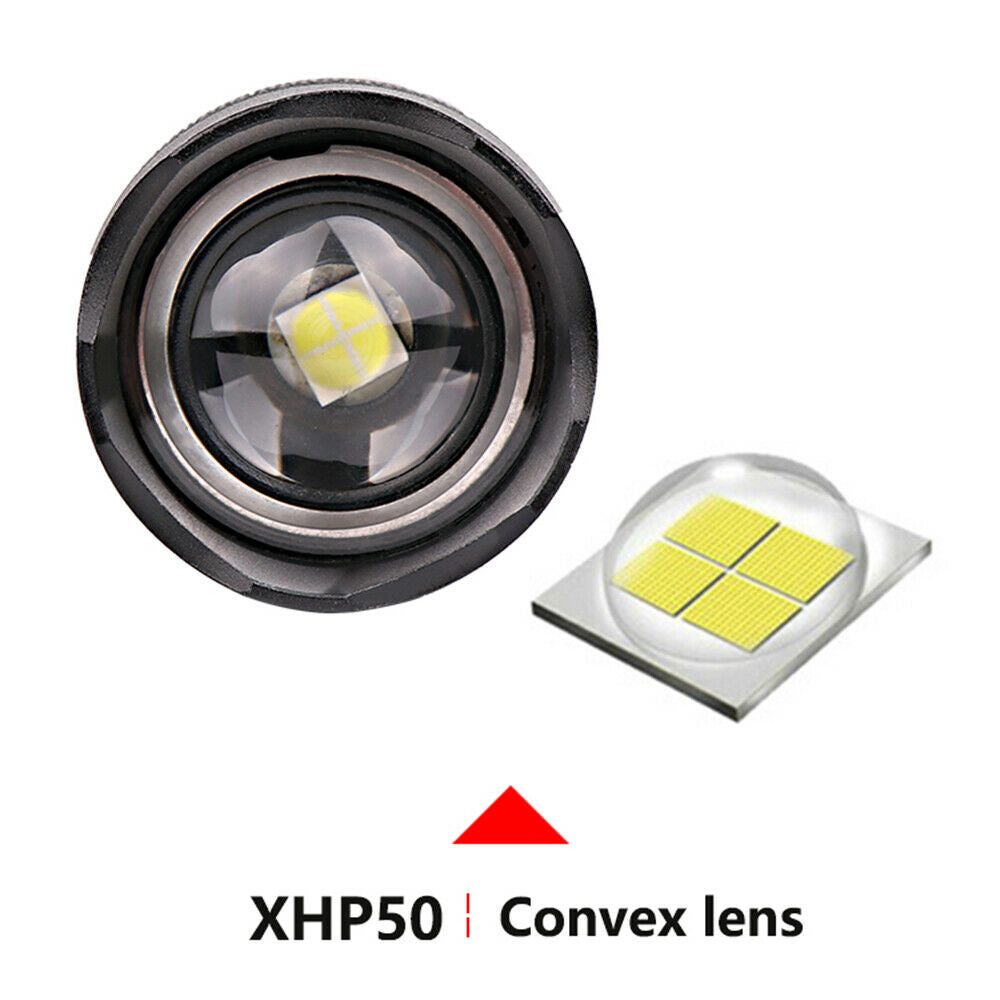 Bright XHP50 LED Flashlight USB Rechargeable Zoom Torch Light Outdoor Lamp