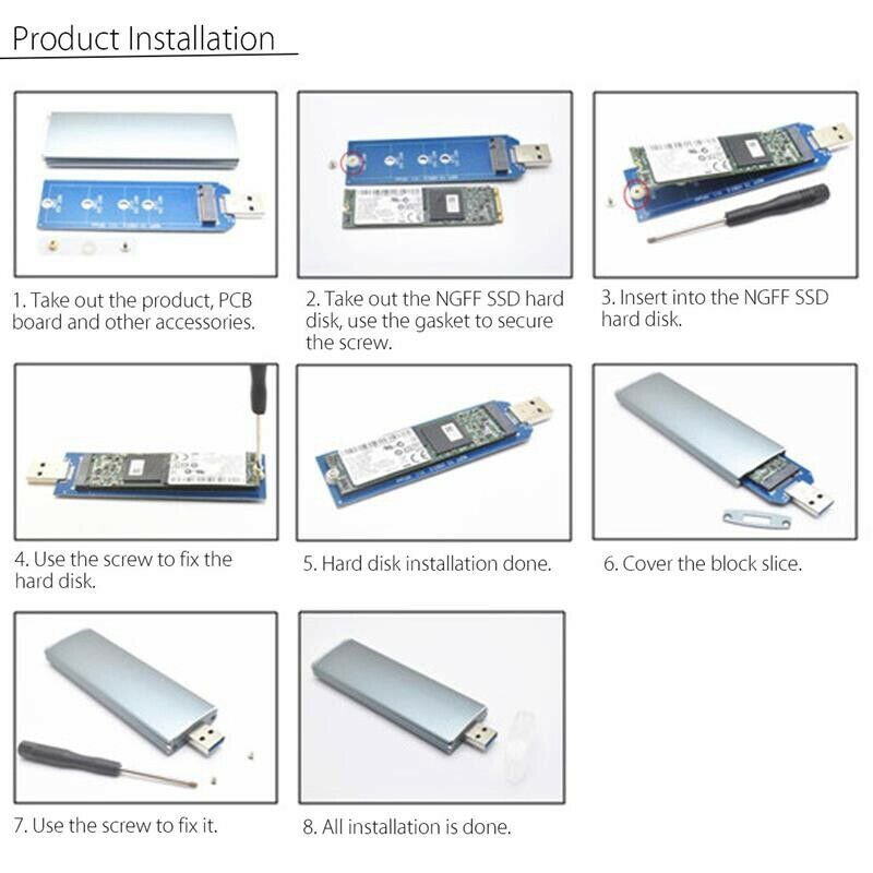M.2 Ngff Ssd Sata To Usb 3.0 Converter Adapter Case External Enclosure StorageP7