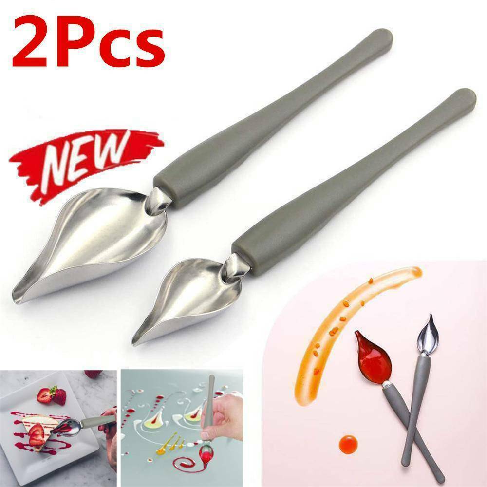 2x Chef Valon Sauce Plating Art Pens Dish Coffee Draw Tool Stainless Steel Spoon