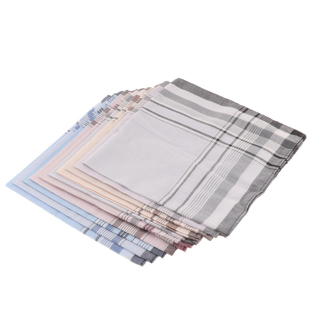 Pack of 10 Mixed Soft 100% Cotton Handkerchiefs Plaid Hankies Pocket Square