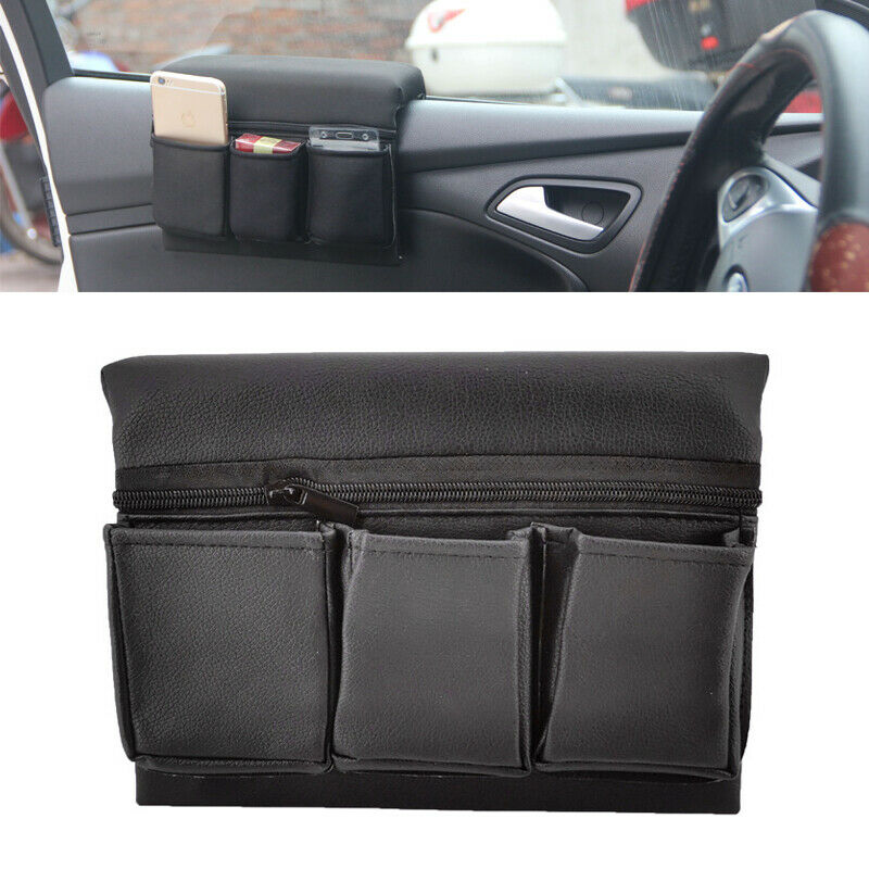 Car SUV Window Armrest Hanging Bag Leather Storage Pocket Organizer Phone Holder