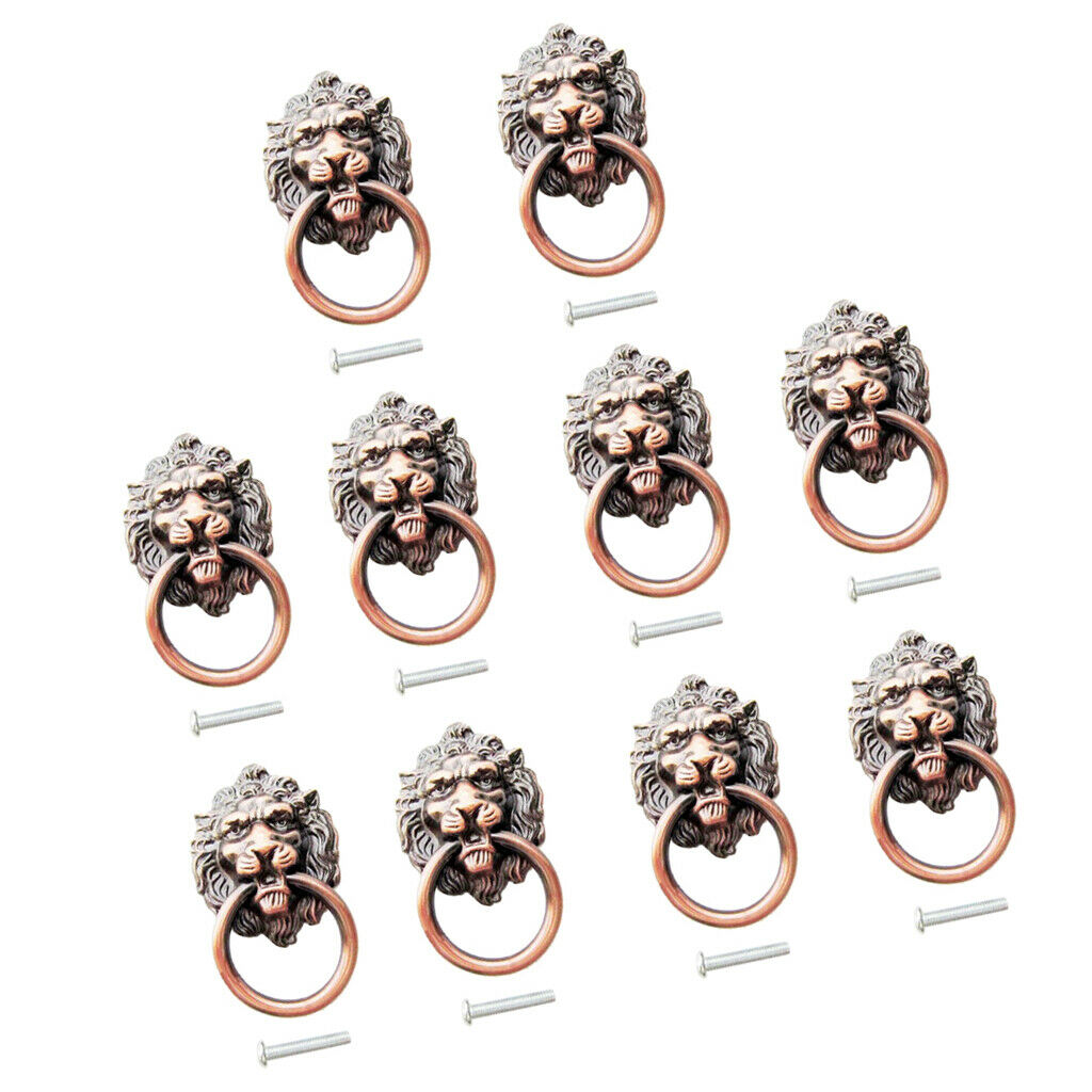 10pcs Zinc Alloy Lion Head Knob Pull Handle Door Hardware for Cabinet Dresser