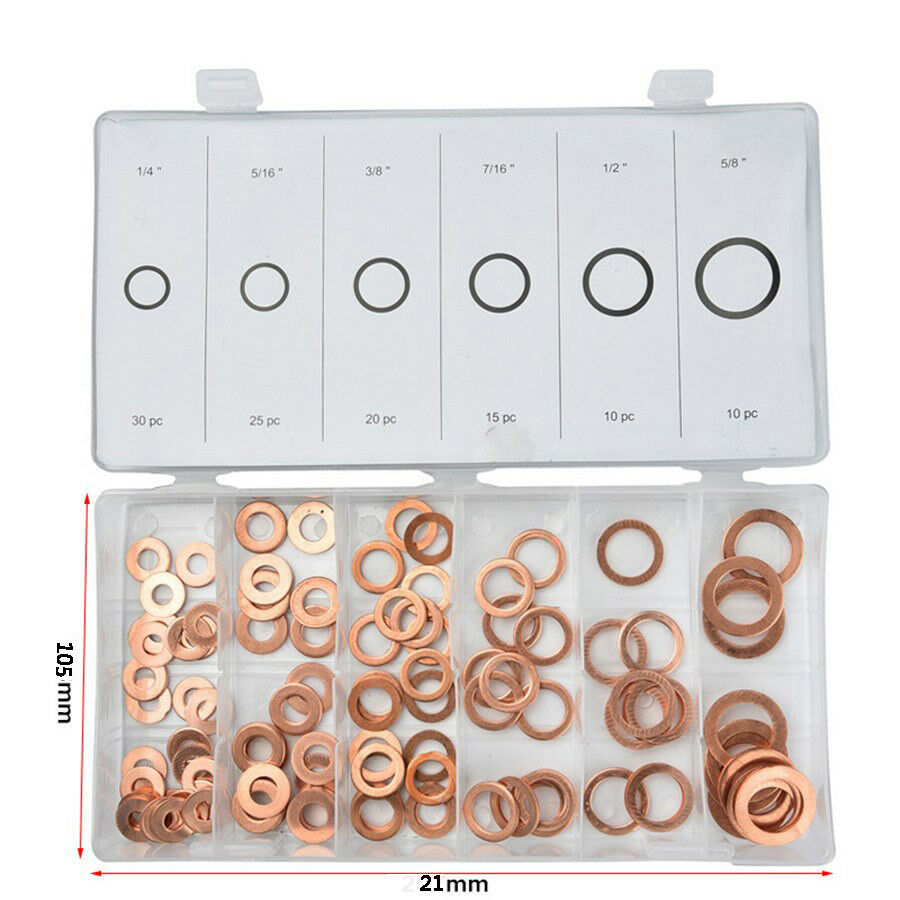 110Pcs 6 Size Car Engine Oil Drain Flat Gaskets Copper Washer Bolt Seal Ring Kit