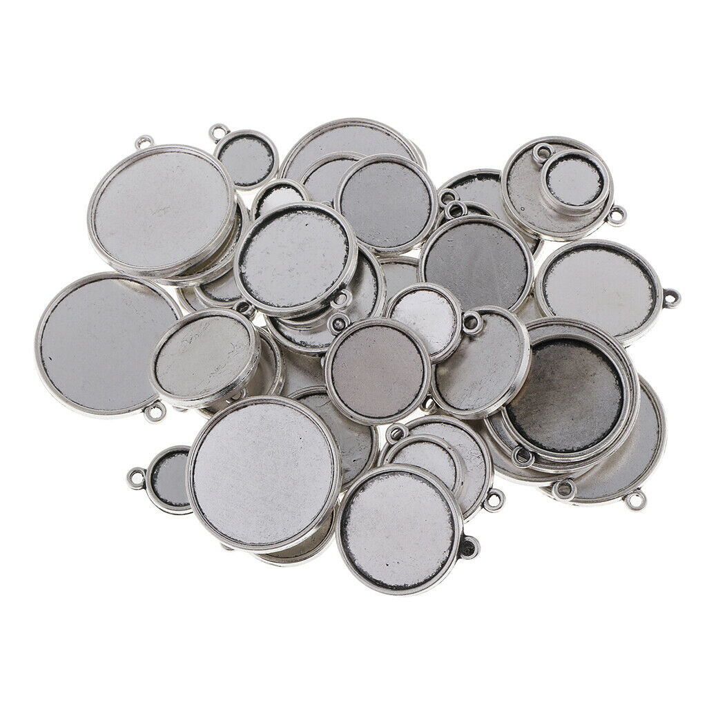 48 Pieces Alloy Cabochon Holder Round Frame with Double Sided Bezel Tray