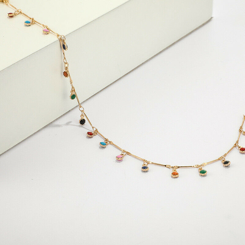 Boho Women Choker Tassels Multicolour Beads Pendant Necklace Chain Jewelr.l8