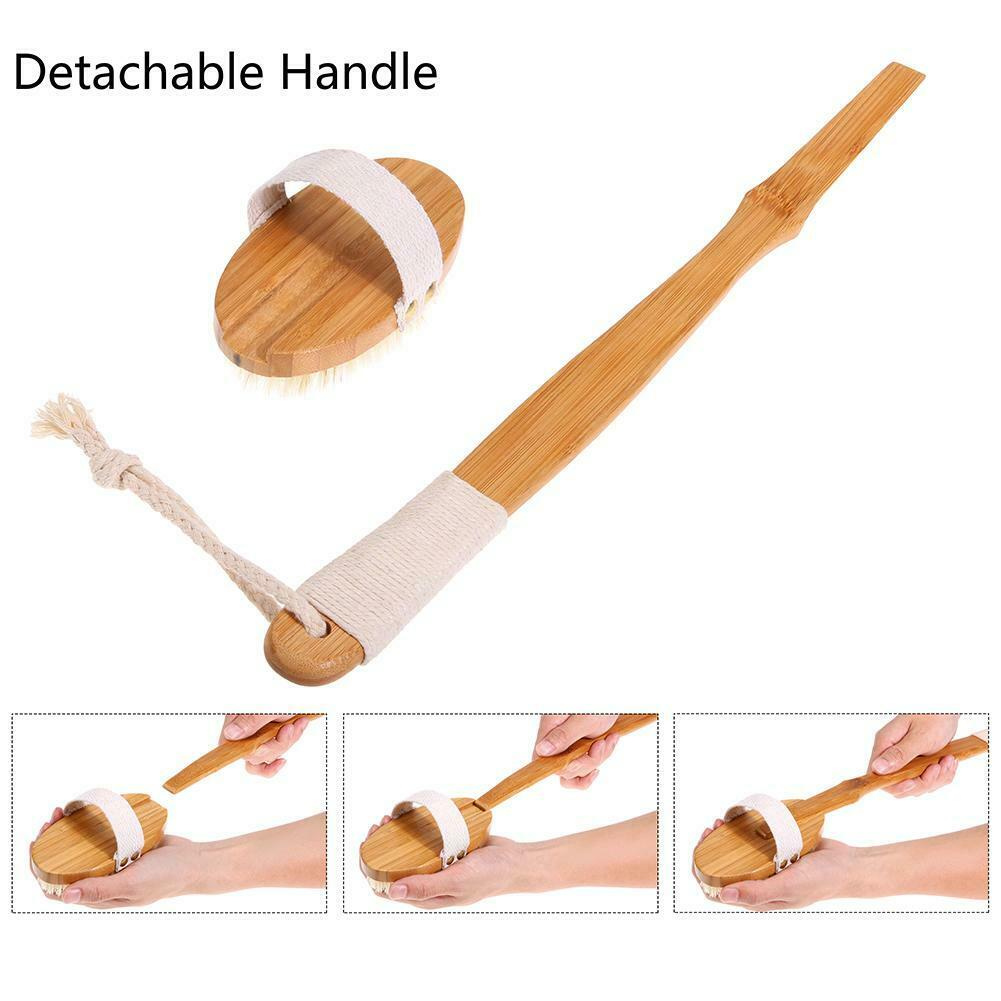 Boar Bristle Shower Bath Body Brush with Detachable Wooden Hand Grip Handle @