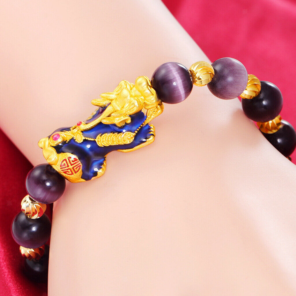 2x Feng Shui Prosperity Mantra Obsidian Pixiu Charms Alloy Bracelet Jewelry
