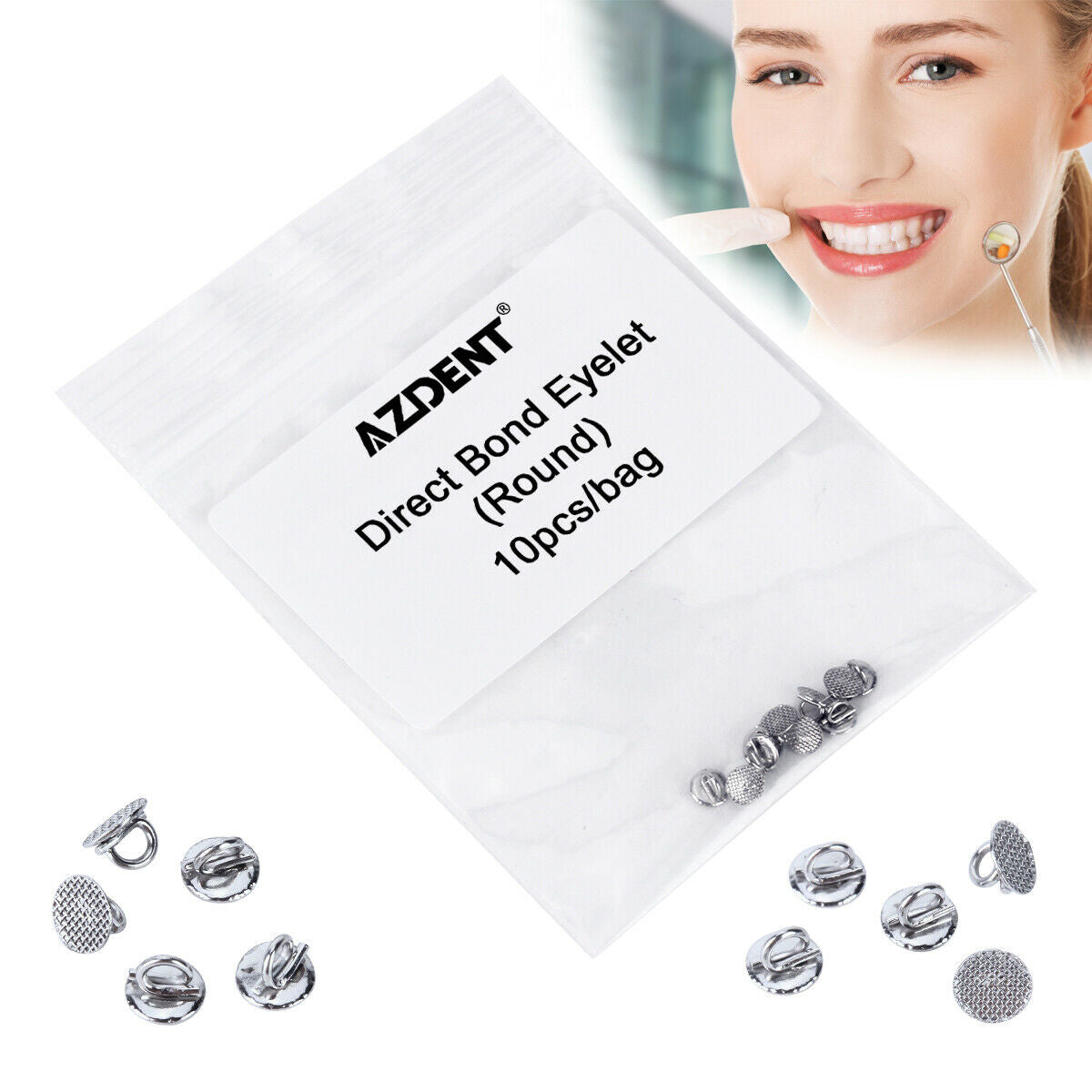 20 X Dental Ortho Direct Bond Eyelets Crimpable Hook Lingual Buttons Round Base