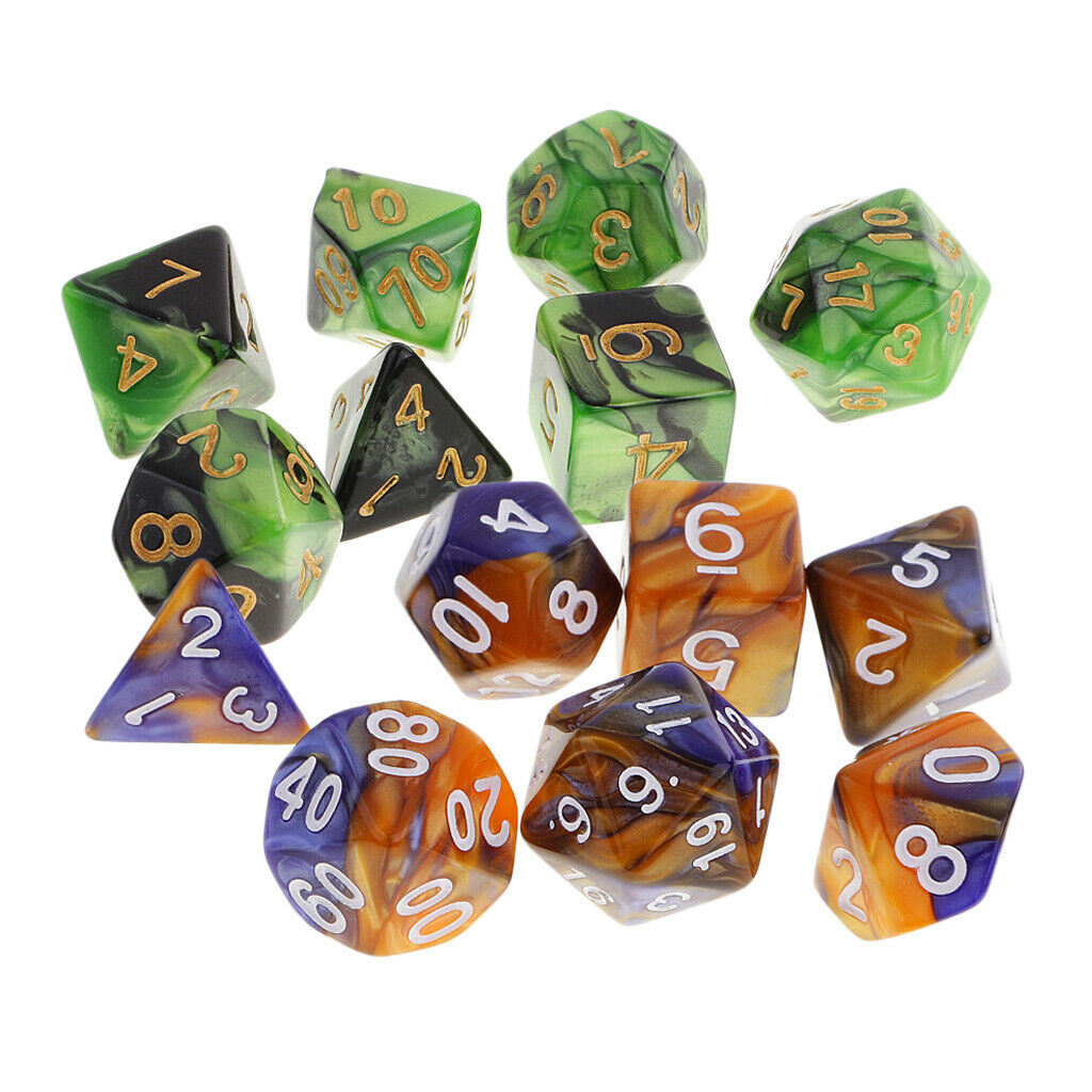Set of 14 Polyhedral Dice Set D20 D12 D10 D8 D6 D4 Acrylic
