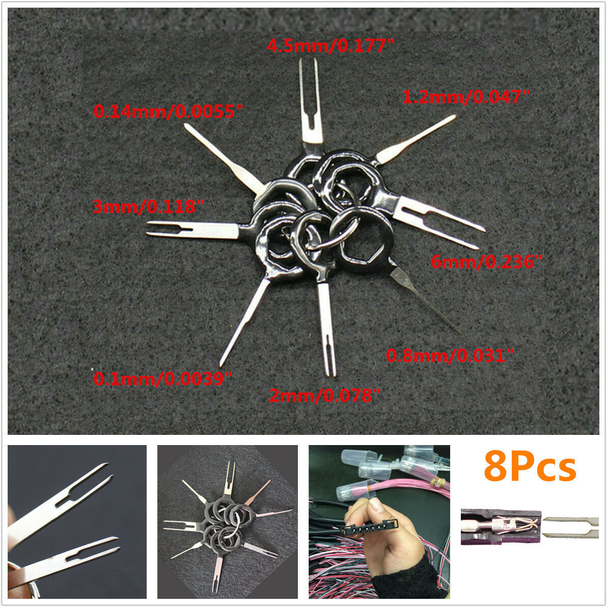 8x Car Terminal Electrical Wiring Crimp Connector Pin Removel Key Extractor Tool