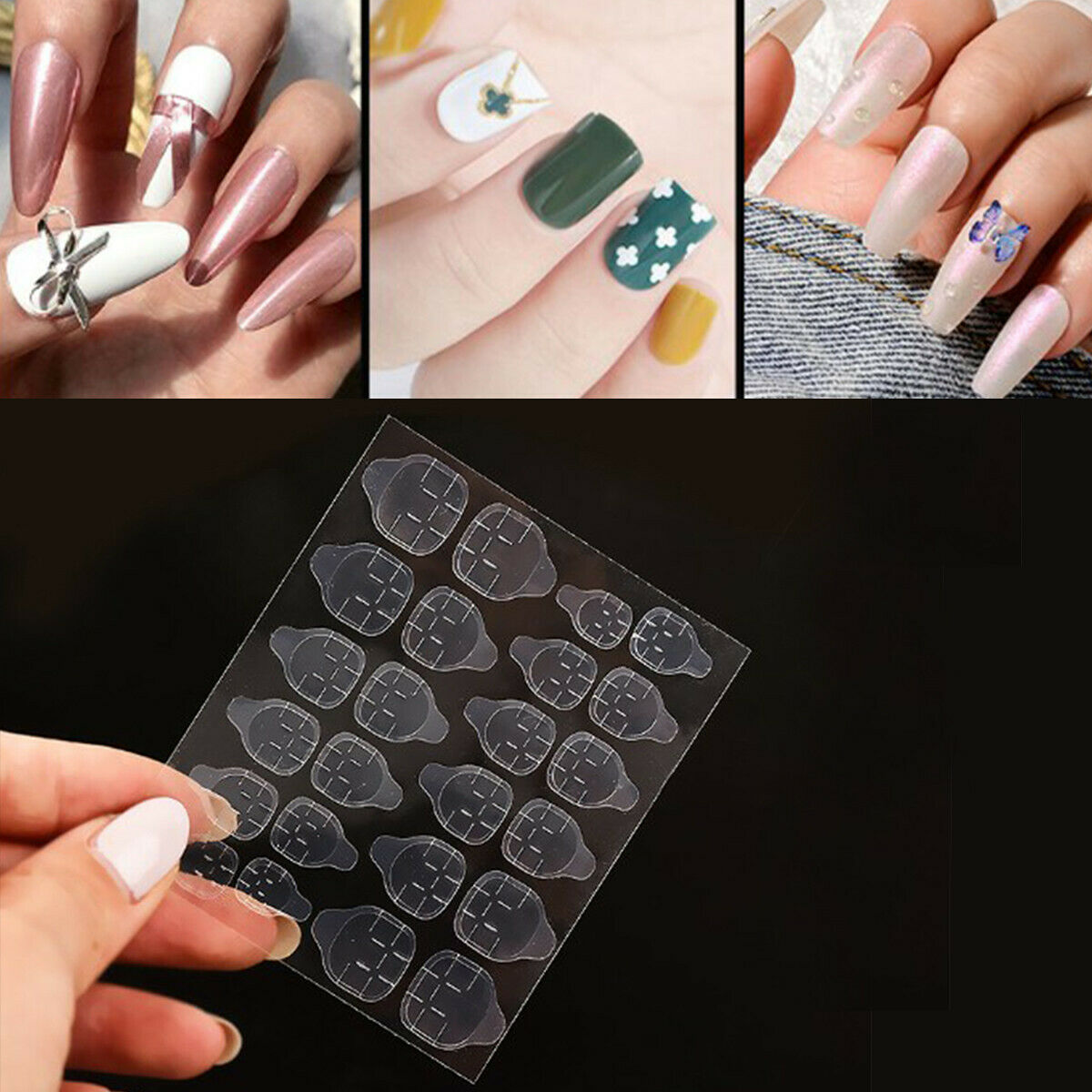 10 Sheets 240/Tips Double Sided False Nail Art Adhesive Tape Glue Stickers Tools