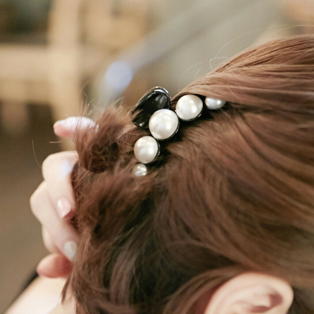 Women Girls Pearls Hair Claw No Slip Clip for Thick Thin Hair Light Brown