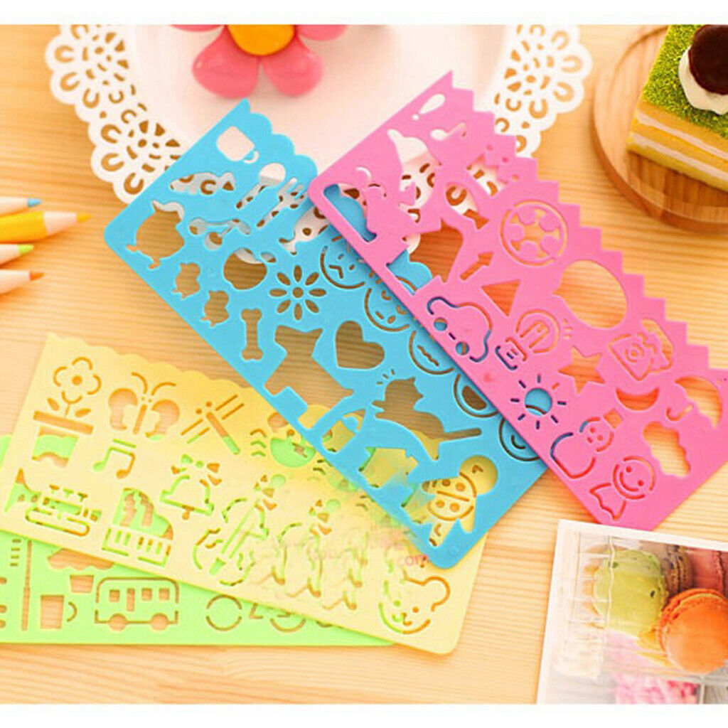 4Colors Cartoon Kids Drawing Template Ruler Painting Stationery Mixed Shapes