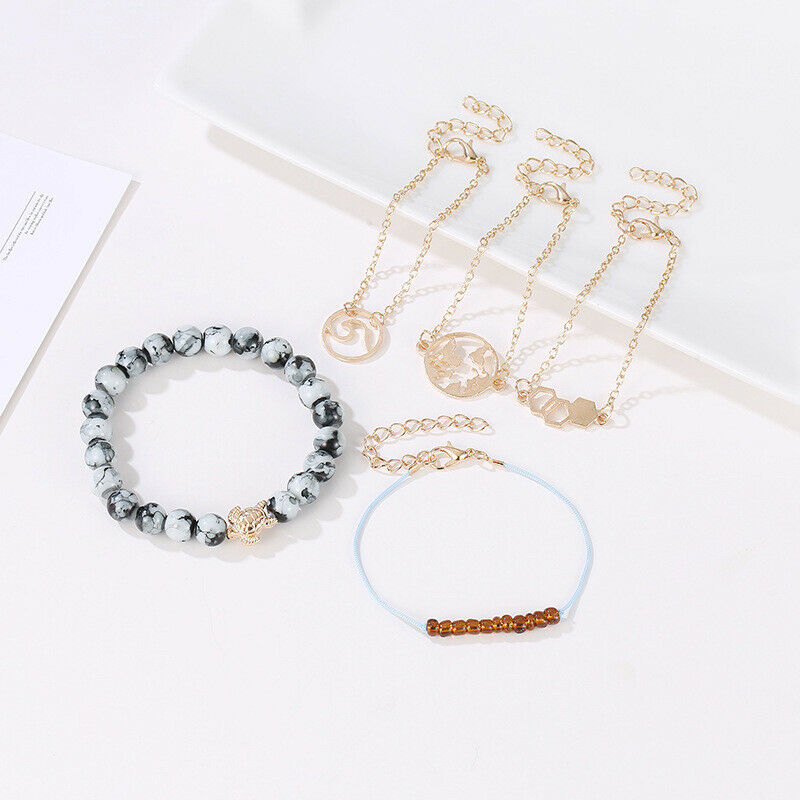 5Pcs/set Bohemian Women Tassels Leaves Circular Chains Bangle Jewel.l8