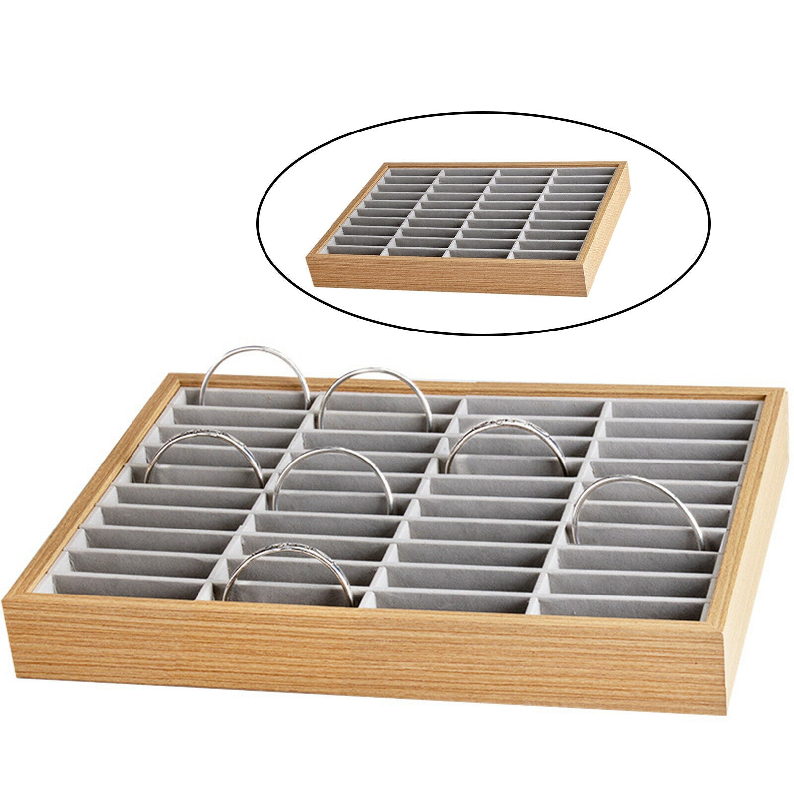 40 Grids Bangle Bracelet Display Tray Wooden Velvet Showcase Organiser