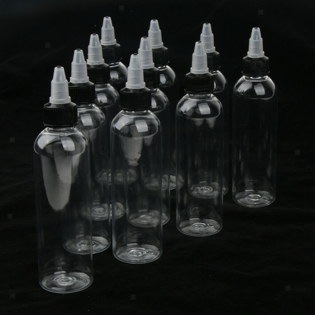 10 Pcs Empty Plastic Bottles with Black Twist Top Nozzle Dropper Caps 120ml