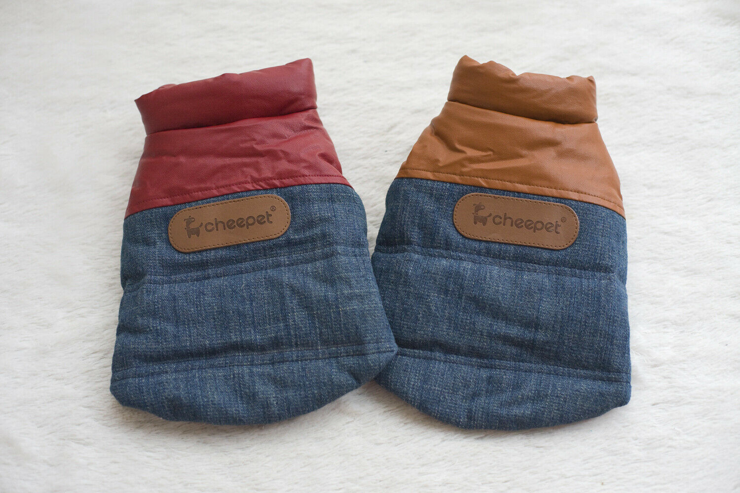 Pet Dog Jeans Vest Puppy Cat Clothes Both Sides Wear Warm Apparel Brown M
