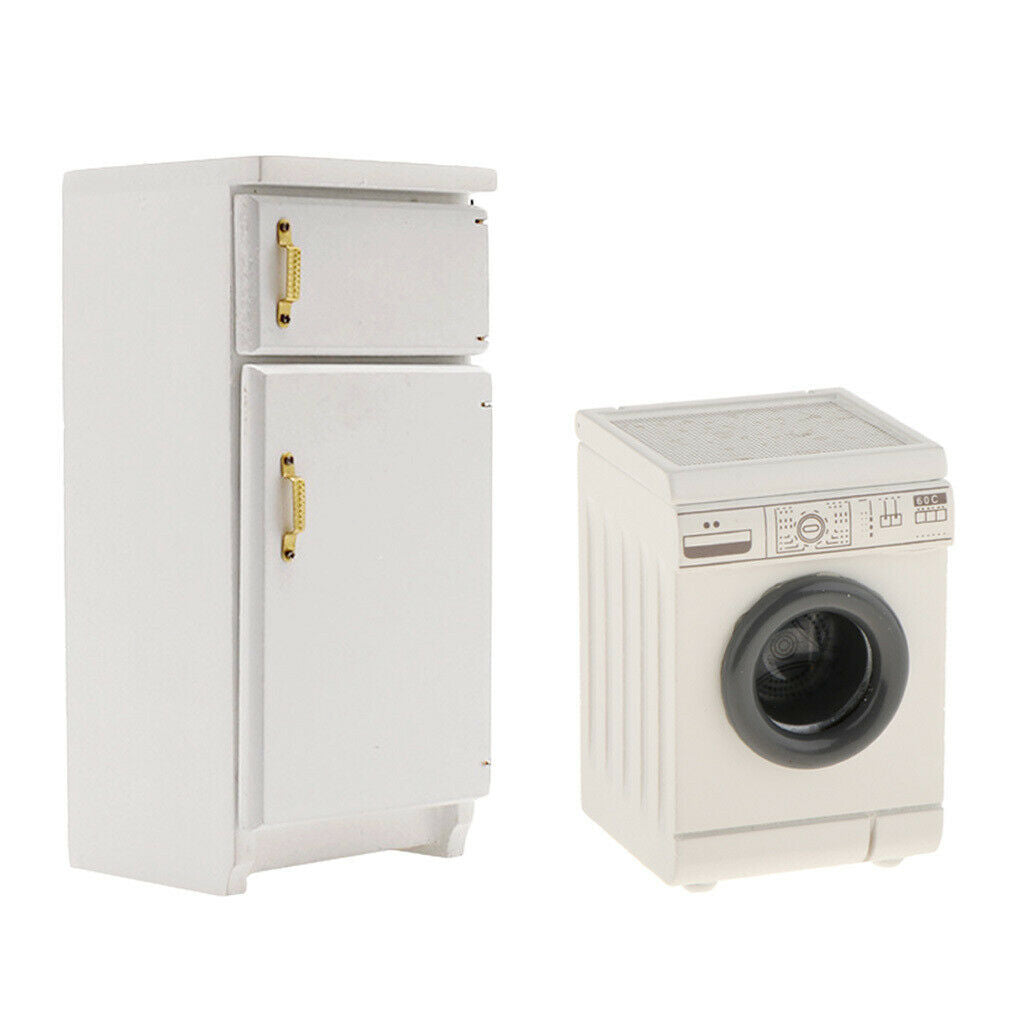 1:12 Mini Simulation Washing Machine + Refrigerator Supplies Ornaments