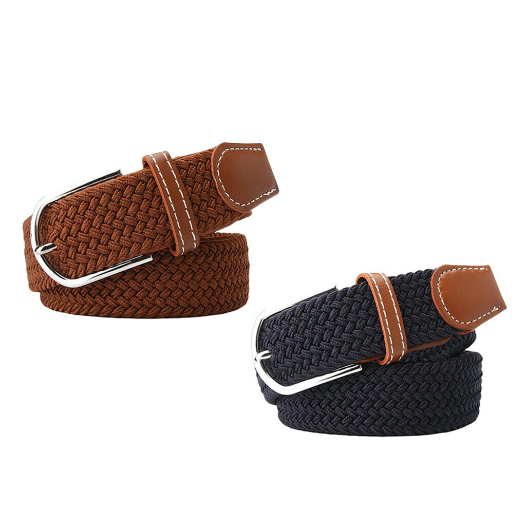 2Pcs Men Knitted Canvas Belt Web Belt Work Pin Buckle Jeans Waistbelt Strap