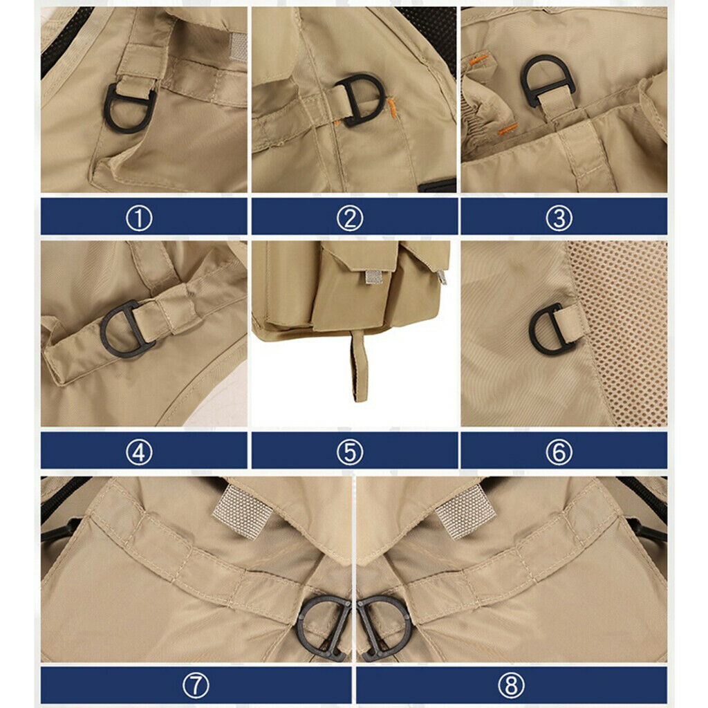 Multi Pocket Photography Hunting Fishing Vest Jacket Waistcoat Khaki XL