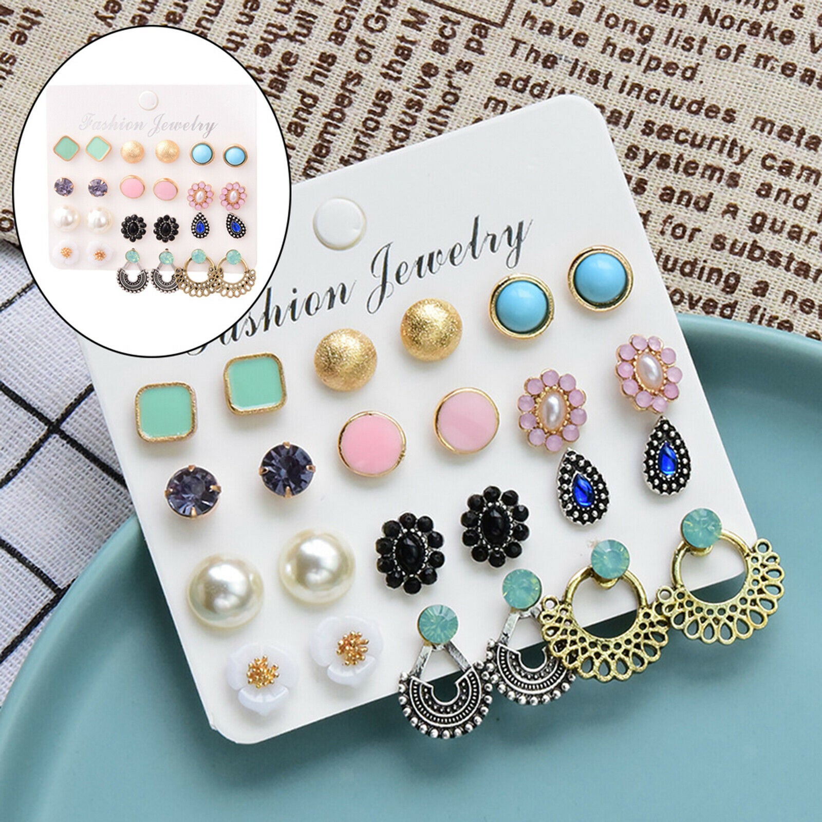 12 Pairs Golden Earrings Set for Women Parties Jewel Non Piercing