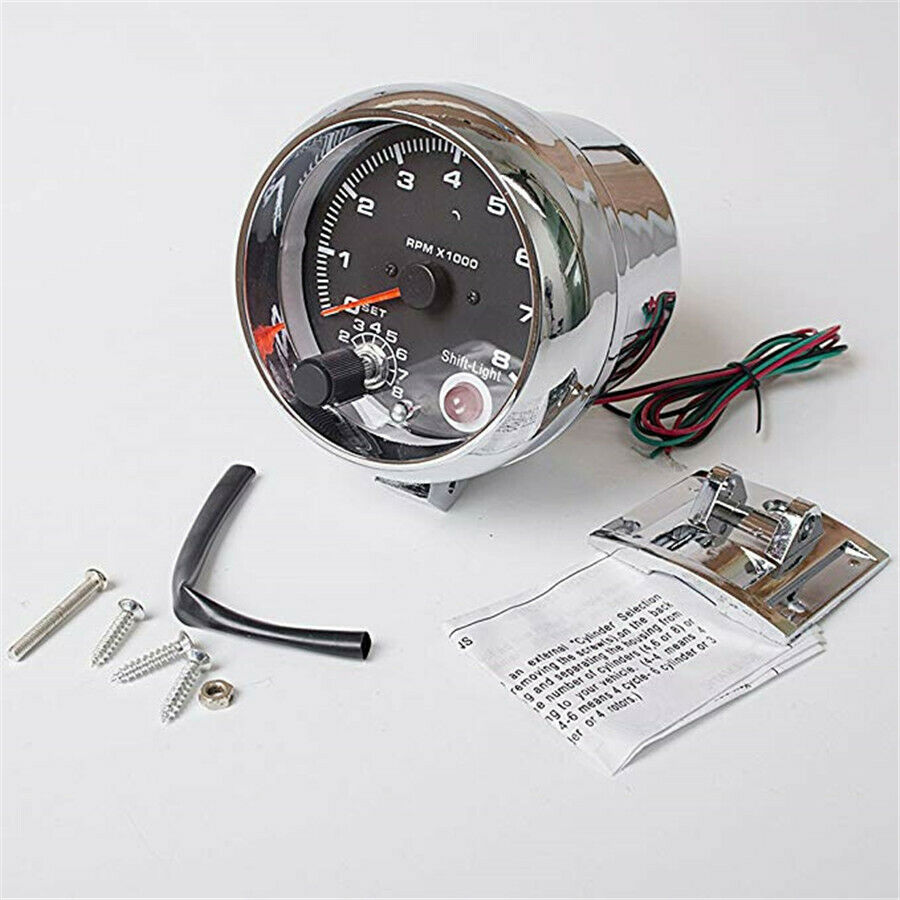 DC 12V 3.75" 7 LED Backlit Car Tachometer Gauge For 4, 6 and 8 Cylinder Engines