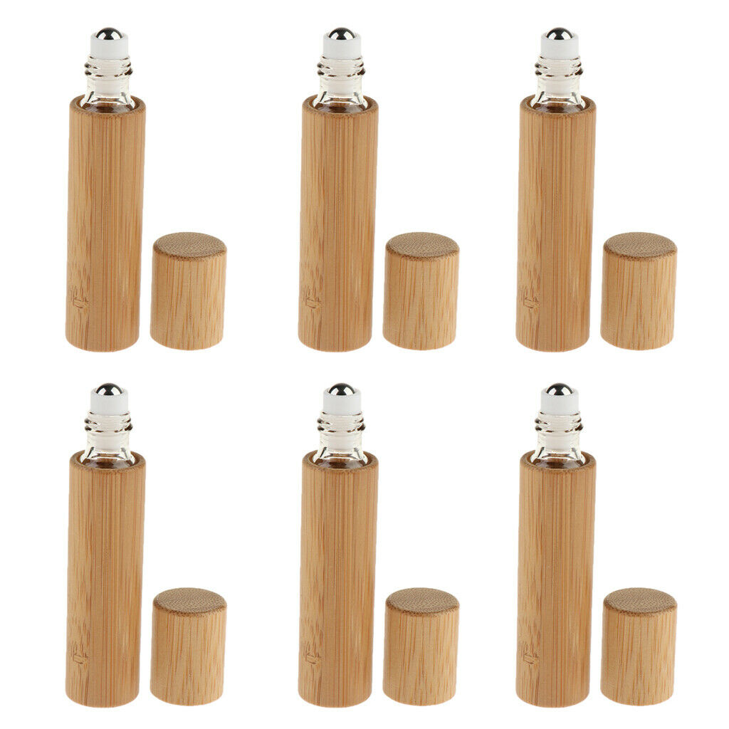 6x 10ml Natural Bamboo Refillable Empty Sample Essential Oil Roll on Bottle