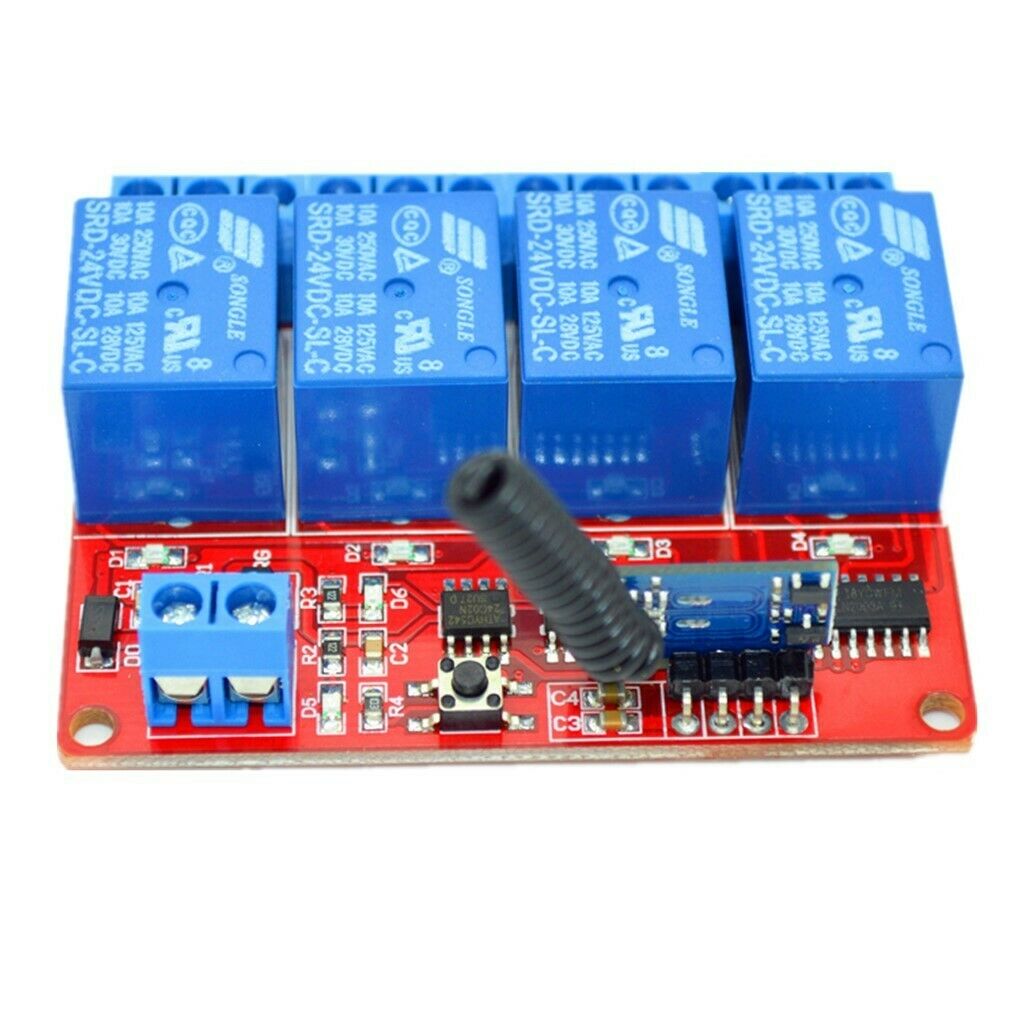 DC24V 4 Channel Relay Wireless RF Remote Control Switch Transmitter w/ Receiver