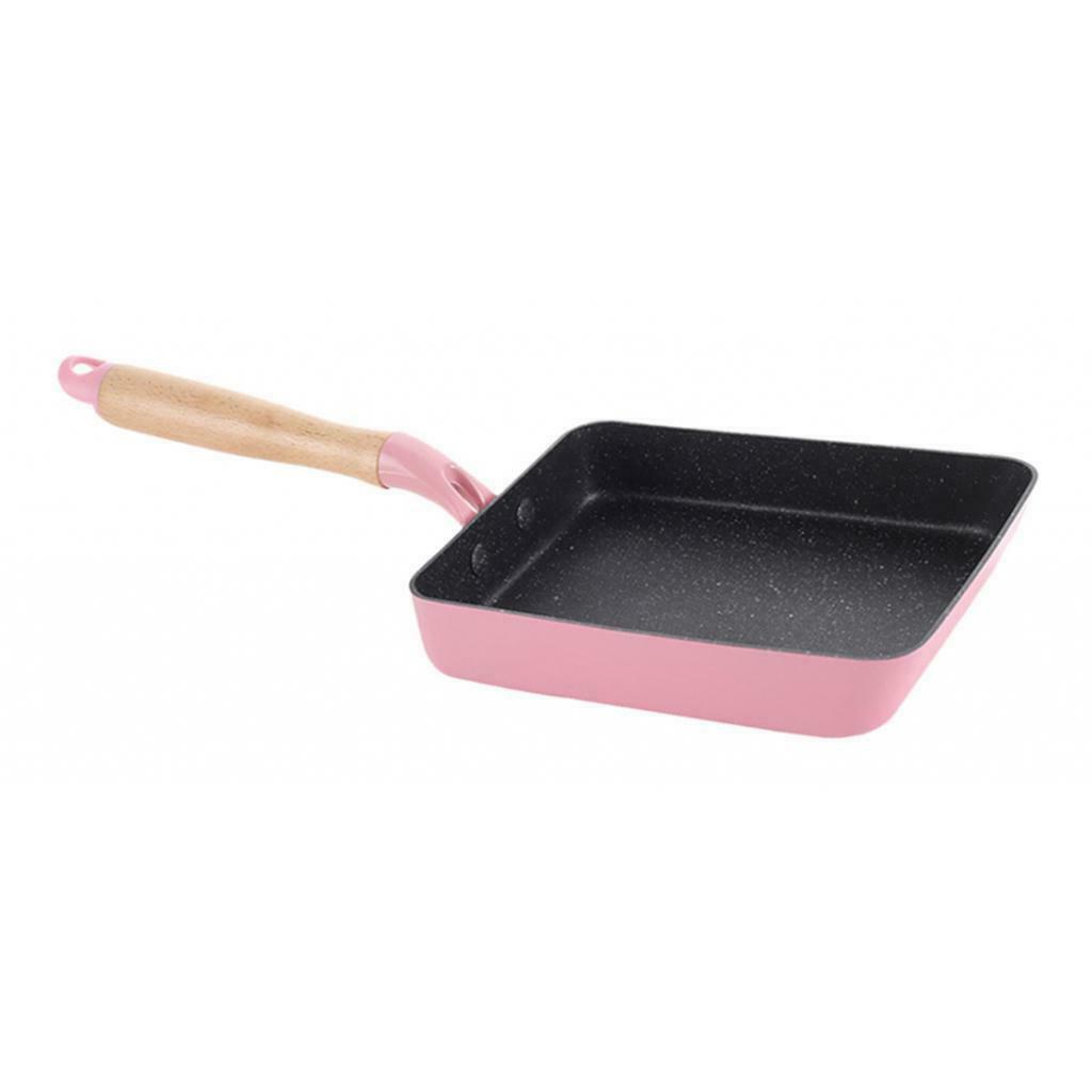 Non-Stick Pan Omelet Breakfast Cookware with Wooden Handle 7"x5" Pink