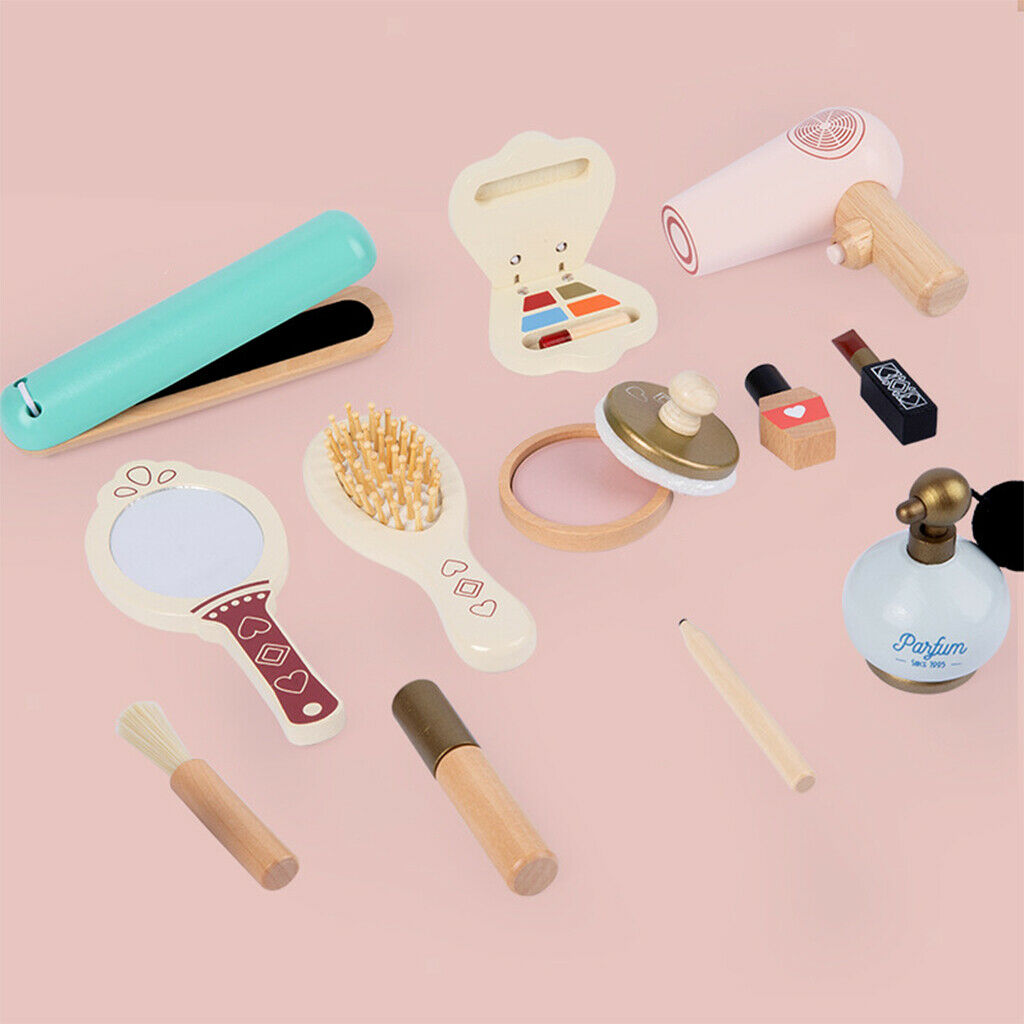 Kids Salon Makeup Kit Toddler Beauty Pretend Comb Wooden Cosmetic Toys