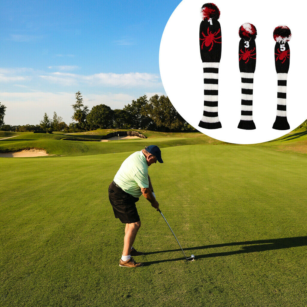 3x Golf Knitted Club Head Covers Headcover for Driver, Fairway Wood, Hybrid