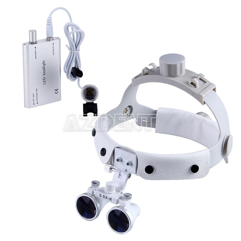 Dental Medical Headband Binocular Optical Loupes + Portable LED Head Light Lamp
