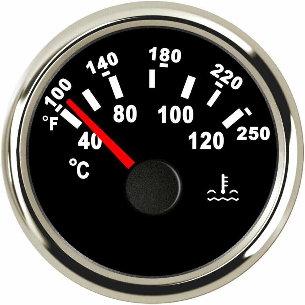 52mm black water temp gauge with sender 100-250F 287.4-22.4 ohms for auto marine