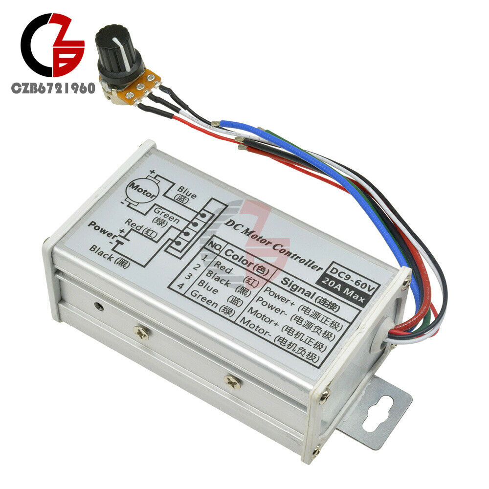 9V-60V 20A PWM DC Motor Stepless Speed Controller Switch Reversible Pulse Driver