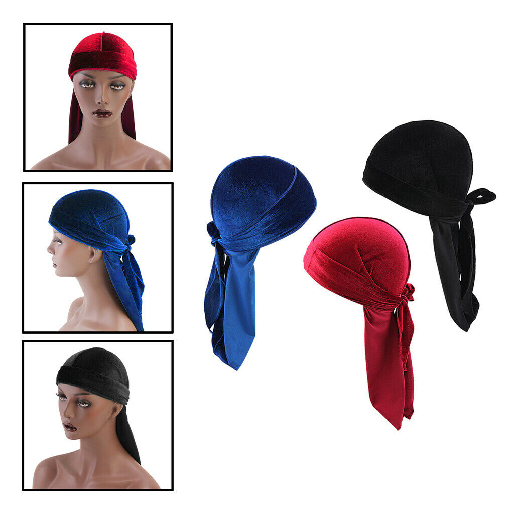 Elegant Velvet Bandana Hat Durag Long Tail Headwrap Beanie Hat Chemo Hat