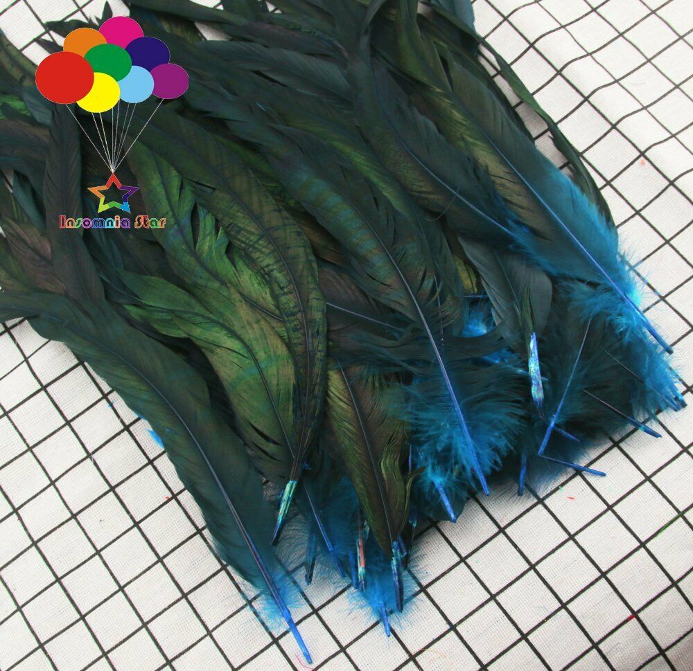 Lake blue dyeing 100 Pcs 12-14 Inch/30-35cm Cock Chicken Tail natural Feathers